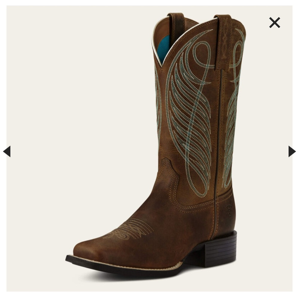 Ariat Brown Heeled Boots with Blue Stitching